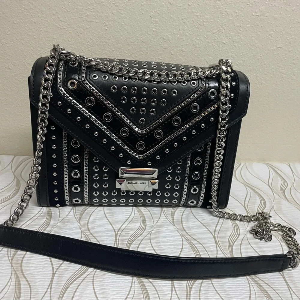 Michael Kors Black and Silver Studded and Grommeted Handbag - Picture 1 of 12